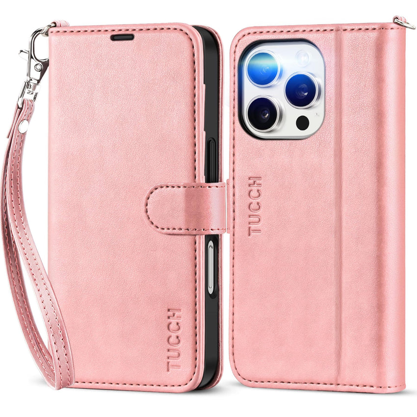 iPhone 16 Pro, RFID Blocking [4 Card Holder] Kickstand [Shockproof TPU Inner Shell] PU Leather Magnetic Protective Flip Cover 6.3“ 2024, Black - 7DAY'S