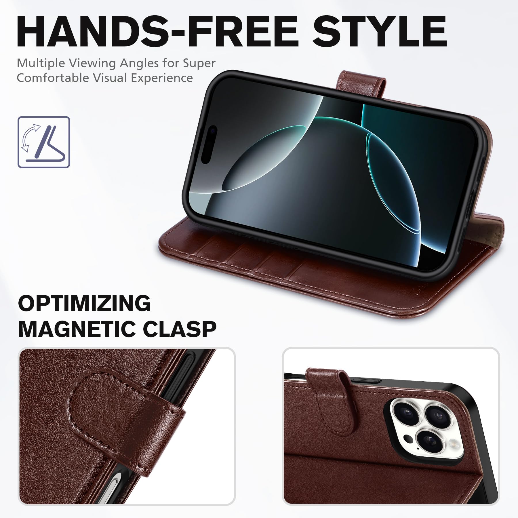 iPhone 16 Pro, RFID Blocking [4 Card Holder] Kickstand [Shockproof TPU Inner Shell] PU Leather Magnetic Protective Flip Cover 6.3“ 2024, Black - 7DAY'S