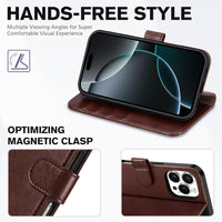 iPhone 16 Pro, RFID Blocking [4 Card Holder] Kickstand [Shockproof TPU Inner Shell] PU Leather Magnetic Protective Flip Cover 6.3“ 2024, Black - 7DAY'S