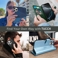 iPhone 16 Pro, RFID Blocking [4 Card Holder] Kickstand [Shockproof TPU Inner Shell] PU Leather Magnetic Protective Flip Cover 6.3“ 2024, Black - 7DAY'S