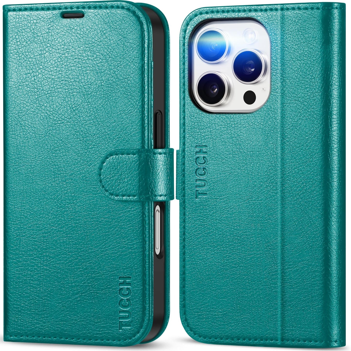 iPhone 16 Pro, RFID Blocking [4 Card Holder] Kickstand [Shockproof TPU Inner Shell] PU Leather Magnetic Protective Flip Cover 6.3“ 2024, Black - 7DAY'S
