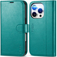 iPhone 16 Pro, RFID Blocking [4 Card Holder] Kickstand [Shockproof TPU Inner Shell] PU Leather Magnetic Protective Flip Cover 6.3“ 2024, Black - 7DAY'S