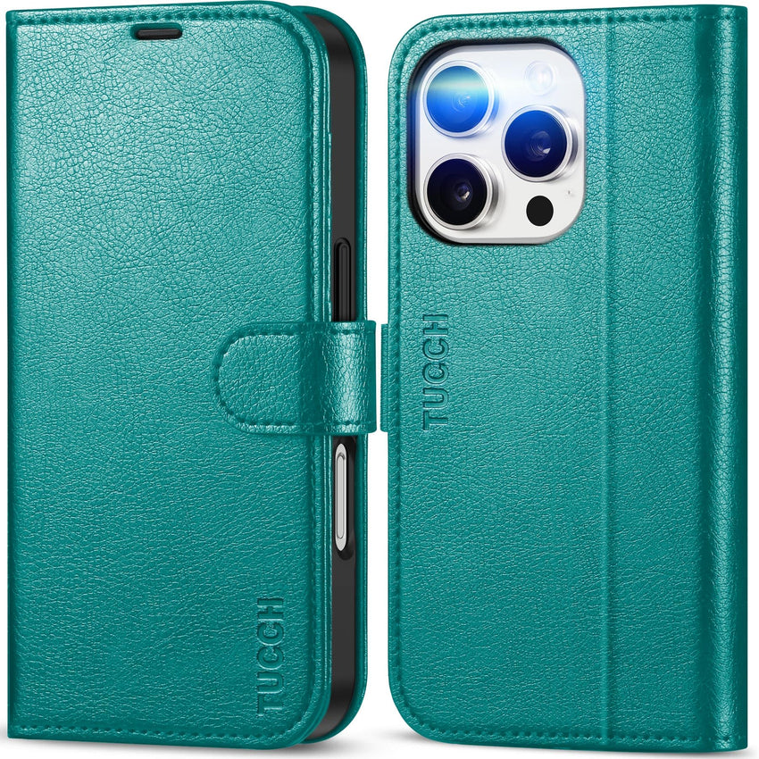 iPhone 16 Pro, RFID Blocking [4 Card Holder] Kickstand [Shockproof TPU Inner Shell] PU Leather Magnetic Protective Flip Cover 6.3“ 2024, Black - 7DAY'S