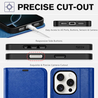 iPhone 16 Pro, RFID Blocking [4 Card Holder] Kickstand [Shockproof TPU Inner Shell] PU Leather Magnetic Protective Flip Cover 6.3“ 2024, Black - 7DAY'S