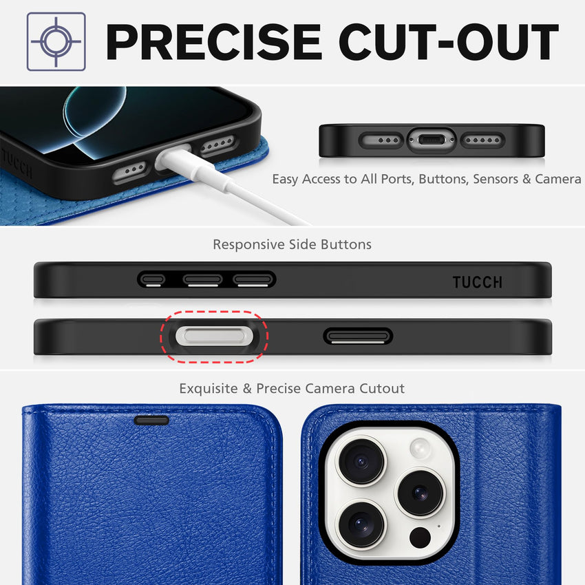 iPhone 16 Pro, RFID Blocking [4 Card Holder] Kickstand [Shockproof TPU Inner Shell] PU Leather Magnetic Protective Flip Cover 6.3“ 2024, Black - 7DAY'S
