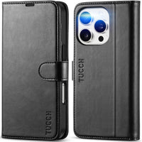 iPhone 16 Pro, RFID Blocking [4 Card Holder] Kickstand [Shockproof TPU Inner Shell] PU Leather Magnetic Protective Flip Cover 6.3“ 2024, Black - 7DAY'S