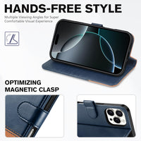 iPhone 16 Pro, RFID Blocking [4 Card Holder] Kickstand [Shockproof TPU Inner Shell] PU Leather Magnetic Protective Flip Cover 6.3“ 2024, Black - 7DAY'S