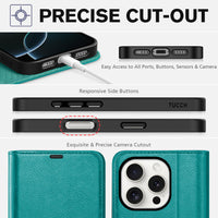 iPhone 16 Pro, RFID Blocking [4 Card Holder] Kickstand [Shockproof TPU Inner Shell] PU Leather Magnetic Protective Flip Cover 6.3“ 2024, Black - 7DAY'S