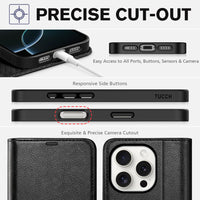 iPhone 16 Pro, RFID Blocking [4 Card Holder] Kickstand [Shockproof TPU Inner Shell] PU Leather Magnetic Protective Flip Cover 6.3“ 2024, Black - 7DAY'S