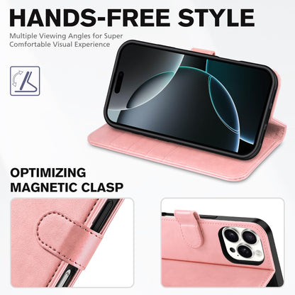 iPhone 16 Pro, RFID Blocking [4 Card Holder] Kickstand [Shockproof TPU Inner Shell] PU Leather Magnetic Protective Flip Cover 6.3“ 2024, Black - 7DAY'S
