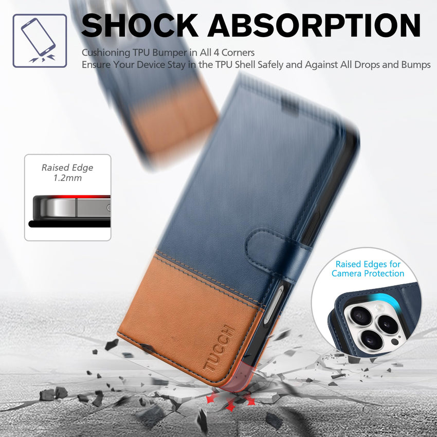 iPhone 16 Pro, RFID Blocking [4 Card Holder] Kickstand [Shockproof TPU Inner Shell] PU Leather Magnetic Protective Flip Cover 6.3“ 2024, Black - 7DAY'S