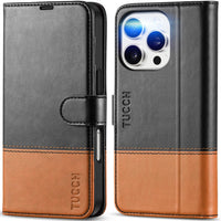 iPhone 16 Pro, RFID Blocking [4 Card Holder] Kickstand [Shockproof TPU Inner Shell] PU Leather Magnetic Protective Flip Cover 6.3“ 2024, Black - 7DAY'S