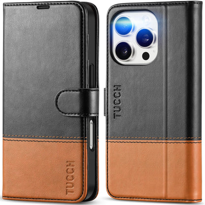 iPhone 16 Pro, RFID Blocking [4 Card Holder] Kickstand [Shockproof TPU Inner Shell] PU Leather Magnetic Protective Flip Cover 6.3“ 2024, Black - 7DAY'S