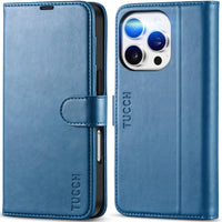 iPhone 16 Pro, RFID Blocking [4 Card Holder] Kickstand [Shockproof TPU Inner Shell] PU Leather Magnetic Protective Flip Cover 6.3“ 2024, Black - 7DAY'S