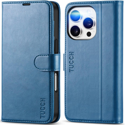 iPhone 16 Pro, RFID Blocking [4 Card Holder] Kickstand [Shockproof TPU Inner Shell] PU Leather Magnetic Protective Flip Cover 6.3“ 2024, Black - 7DAY'S