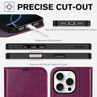 iPhone 16 Pro, RFID Blocking [4 Card Holder] Kickstand [Shockproof TPU Inner Shell] PU Leather Magnetic Protective Flip Cover 6.3“ 2024, Black - 7DAY'S