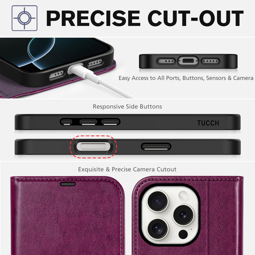 iPhone 16 Pro, RFID Blocking [4 Card Holder] Kickstand [Shockproof TPU Inner Shell] PU Leather Magnetic Protective Flip Cover 6.3“ 2024, Black - 7DAY'S