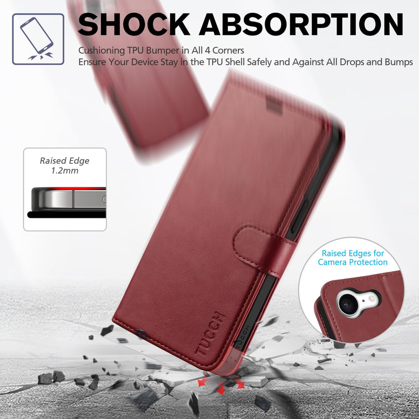 iPhone 16e, [RFID Blocking] 4 Card Holder Kickstand [Shockproof TPU Inner Case] PU Leather Magnetic Closure Protective Cover Compatible with iPhone 16e 6.1" 2025, Black - 7DAY'S