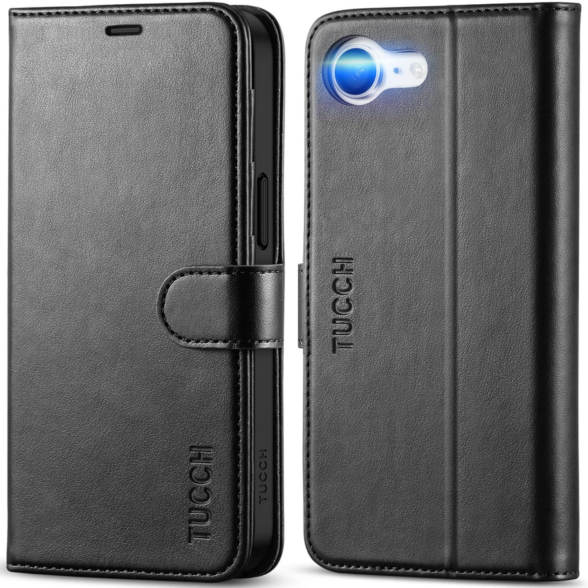 iPhone 16e, [RFID Blocking] 4 Card Holder Kickstand [Shockproof TPU Inner Case] PU Leather Magnetic Closure Protective Cover Compatible with iPhone 16e 6.1" 2025, Black - 7DAY'S