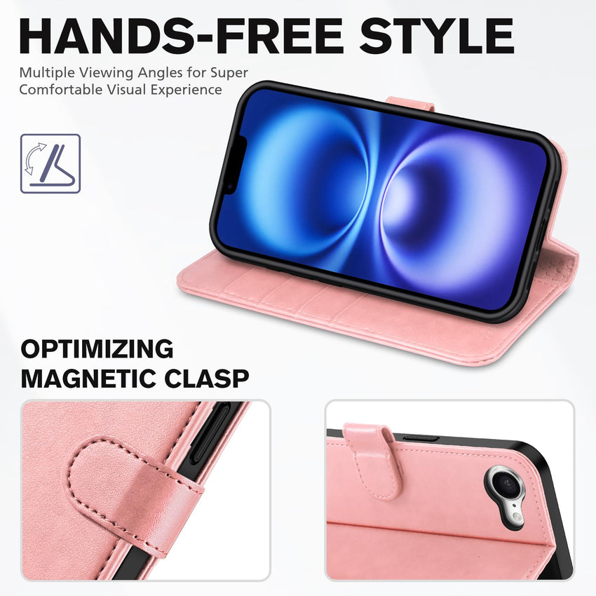 iPhone 16e, [RFID Blocking] 4 Card Holder Kickstand [Shockproof TPU Inner Case] PU Leather Magnetic Closure Protective Cover Compatible with iPhone 16e 6.1" 2025, Black - 7DAY'S