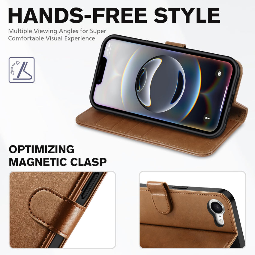 iPhone 16e, [RFID Blocking] 4 Card Holder Kickstand [Shockproof TPU Inner Case] PU Leather Magnetic Closure Protective Cover Compatible with iPhone 16e 6.1" 2025, Black - 7DAY'S