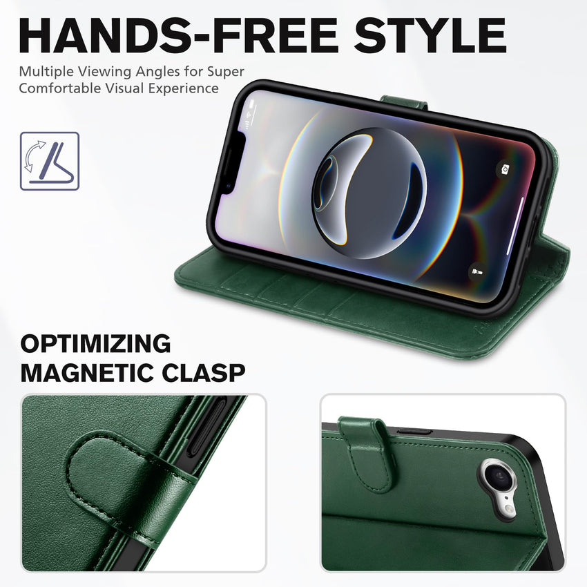 iPhone 16e, [RFID Blocking] 4 Card Holder Kickstand [Shockproof TPU Inner Case] PU Leather Magnetic Closure Protective Cover Compatible with iPhone 16e 6.1" 2025, Black - 7DAY'S