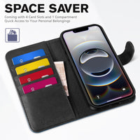 iPhone 16e, [RFID Blocking] 4 Card Holder Kickstand [Shockproof TPU Inner Case] PU Leather Magnetic Closure Protective Cover Compatible with iPhone 16e 6.1" 2025, Black - 7DAY'S