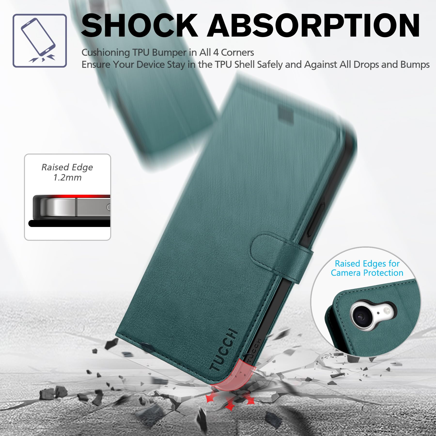 iPhone 16e, [RFID Blocking] 4 Card Holder Kickstand [Shockproof TPU Inner Case] PU Leather Magnetic Closure Protective Cover Compatible with iPhone 16e 6.1" 2025, Black - 7DAY'S