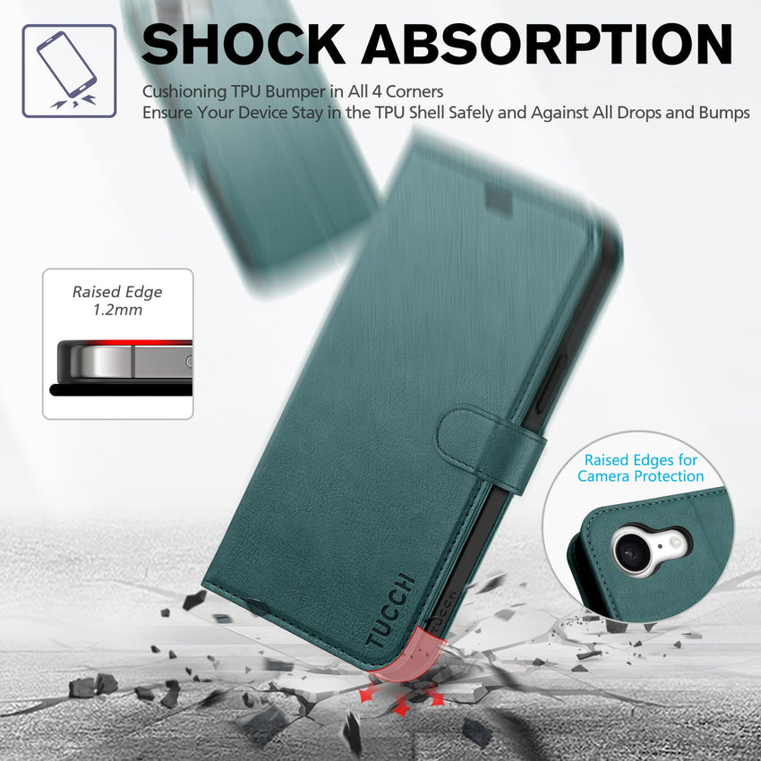 iPhone 16e, [RFID Blocking] 4 Card Holder Kickstand [Shockproof TPU Inner Case] PU Leather Magnetic Closure Protective Cover Compatible with iPhone 16e 6.1" 2025, Black - 7DAY'S