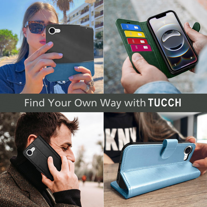 iPhone 16e, [RFID Blocking] 4 Card Holder Kickstand [Shockproof TPU Inner Case] PU Leather Magnetic Closure Protective Cover Compatible with iPhone 16e 6.1" 2025, Black - 7DAY'S