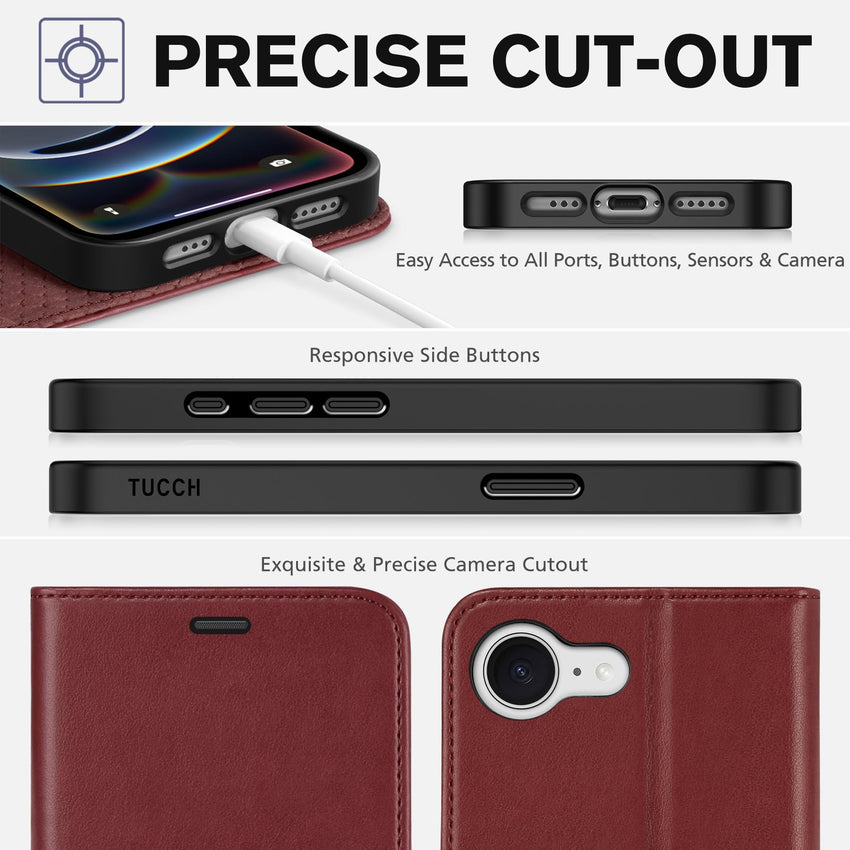 iPhone 16e, [RFID Blocking] 4 Card Holder Kickstand [Shockproof TPU Inner Case] PU Leather Magnetic Closure Protective Cover Compatible with iPhone 16e 6.1" 2025, Black - 7DAY'S