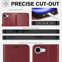 iPhone 16e, [RFID Blocking] 4 Card Holder Kickstand [Shockproof TPU Inner Case] PU Leather Magnetic Closure Protective Cover Compatible with iPhone 16e 6.1" 2025, Black - 7DAY'S