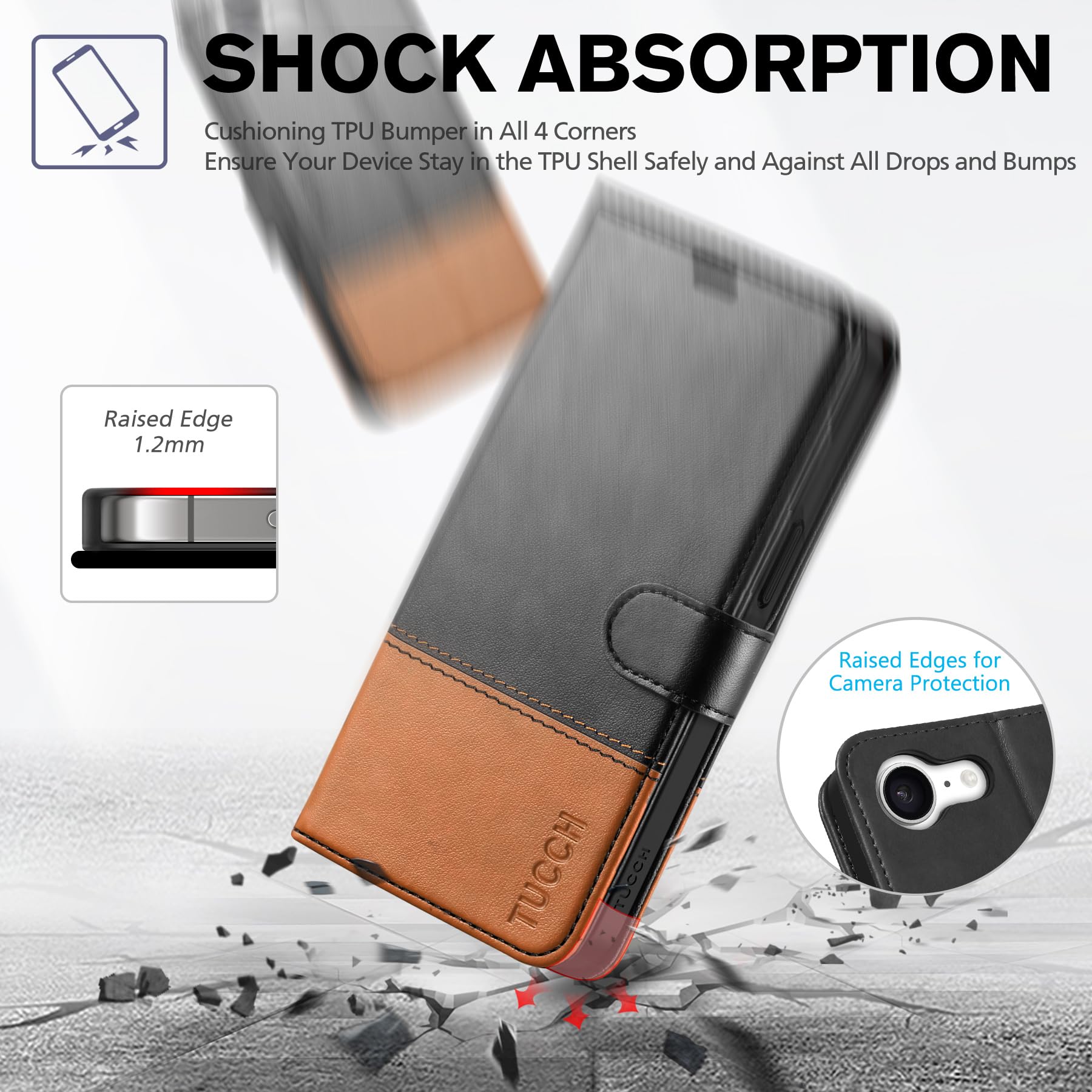 iPhone 16e, [RFID Blocking] 4 Card Holder Kickstand [Shockproof TPU Inner Case] PU Leather Magnetic Closure Protective Cover Compatible with iPhone 16e 6.1" 2025, Black - 7DAY'S