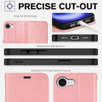 iPhone 16e, [RFID Blocking] 4 Card Holder Kickstand [Shockproof TPU Inner Case] PU Leather Magnetic Closure Protective Cover Compatible with iPhone 16e 6.1" 2025, Black - 7DAY'S