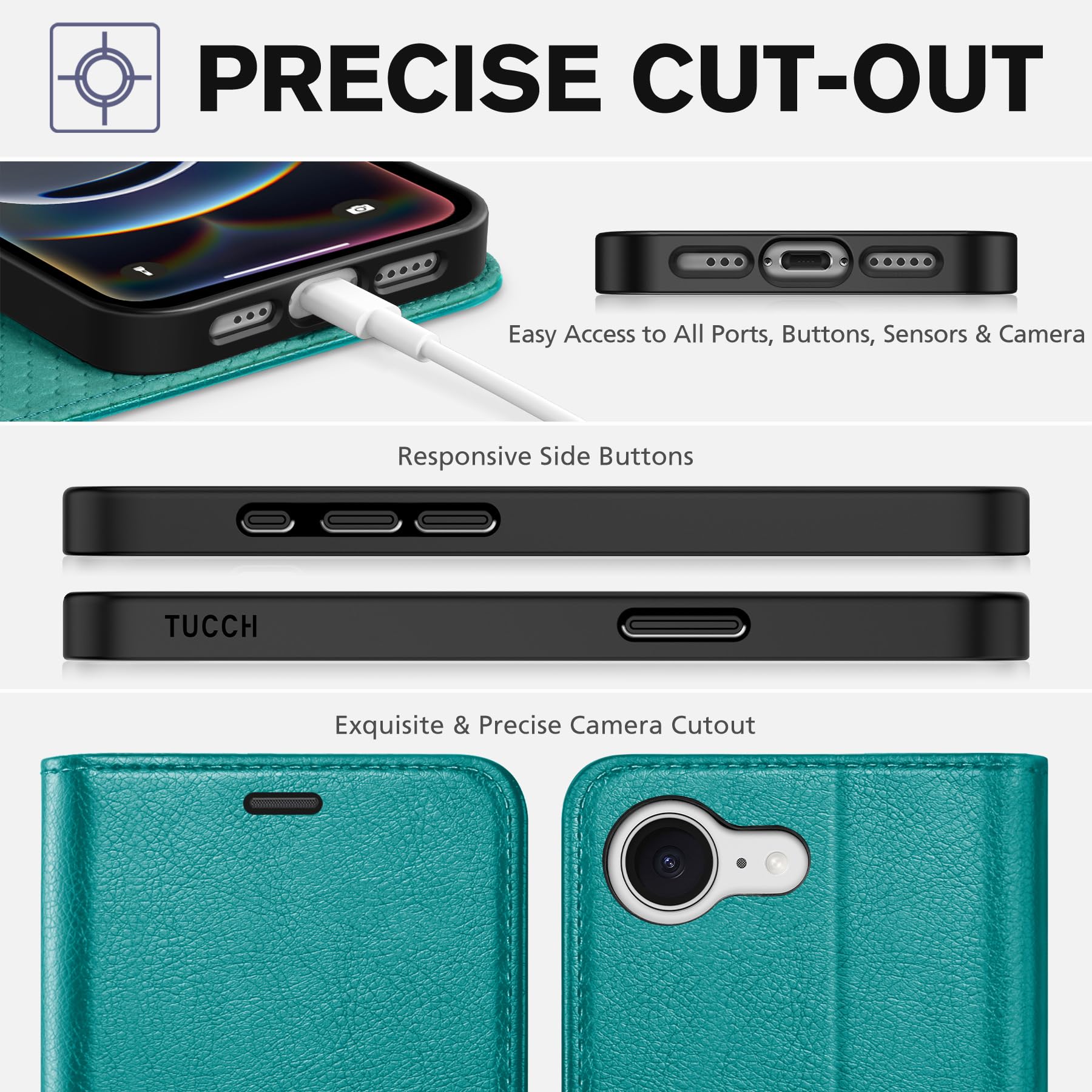 iPhone 16e, [RFID Blocking] 4 Card Holder Kickstand [Shockproof TPU Inner Case] PU Leather Magnetic Closure Protective Cover Compatible with iPhone 16e 6.1" 2025, Black - 7DAY'S