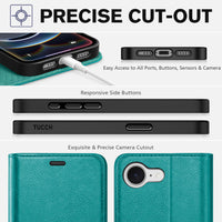 iPhone 16e, [RFID Blocking] 4 Card Holder Kickstand [Shockproof TPU Inner Case] PU Leather Magnetic Closure Protective Cover Compatible with iPhone 16e 6.1" 2025, Black - 7DAY'S