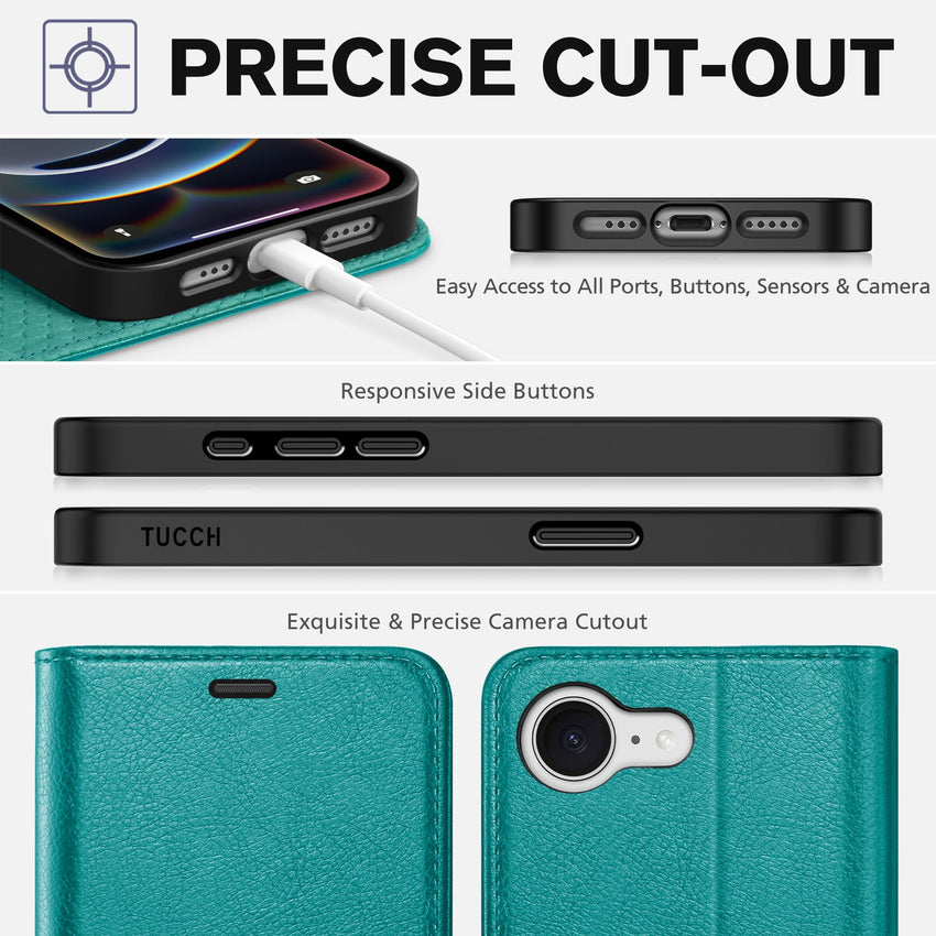 iPhone 16e, [RFID Blocking] 4 Card Holder Kickstand [Shockproof TPU Inner Case] PU Leather Magnetic Closure Protective Cover Compatible with iPhone 16e 6.1" 2025, Black - 7DAY'S