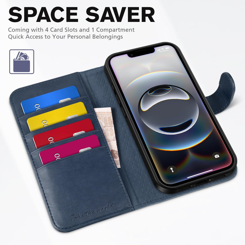 iPhone 16e, [RFID Blocking] 4 Card Holder Kickstand [Shockproof TPU Inner Case] PU Leather Magnetic Closure Protective Cover Compatible with iPhone 16e 6.1" 2025, Black - 7DAY'S