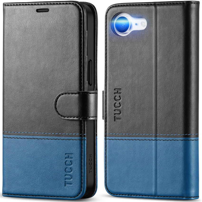 iPhone 16e, [RFID Blocking] 4 Card Holder Kickstand [Shockproof TPU Inner Case] PU Leather Magnetic Closure Protective Cover Compatible with iPhone 16e 6.1" 2025, Black - 7DAY'S