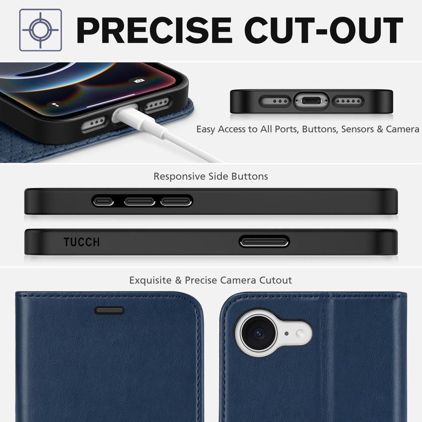 iPhone 16e, [RFID Blocking] 4 Card Holder Kickstand [Shockproof TPU Inner Case] PU Leather Magnetic Closure Protective Cover Compatible with iPhone 16e 6.1" 2025, Black - 7DAY'S