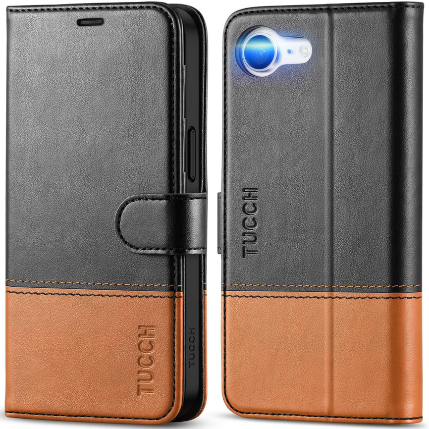 iPhone 16e, [RFID Blocking] 4 Card Holder Kickstand [Shockproof TPU Inner Case] PU Leather Magnetic Closure Protective Cover Compatible with iPhone 16e 6.1" 2025, Black - 7DAY'S