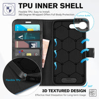 iPhone 16e, [RFID Blocking] 4 Card Holder Kickstand [Shockproof TPU Inner Case] PU Leather Magnetic Closure Protective Cover Compatible with iPhone 16e 6.1" 2025, Black - 7DAY'S