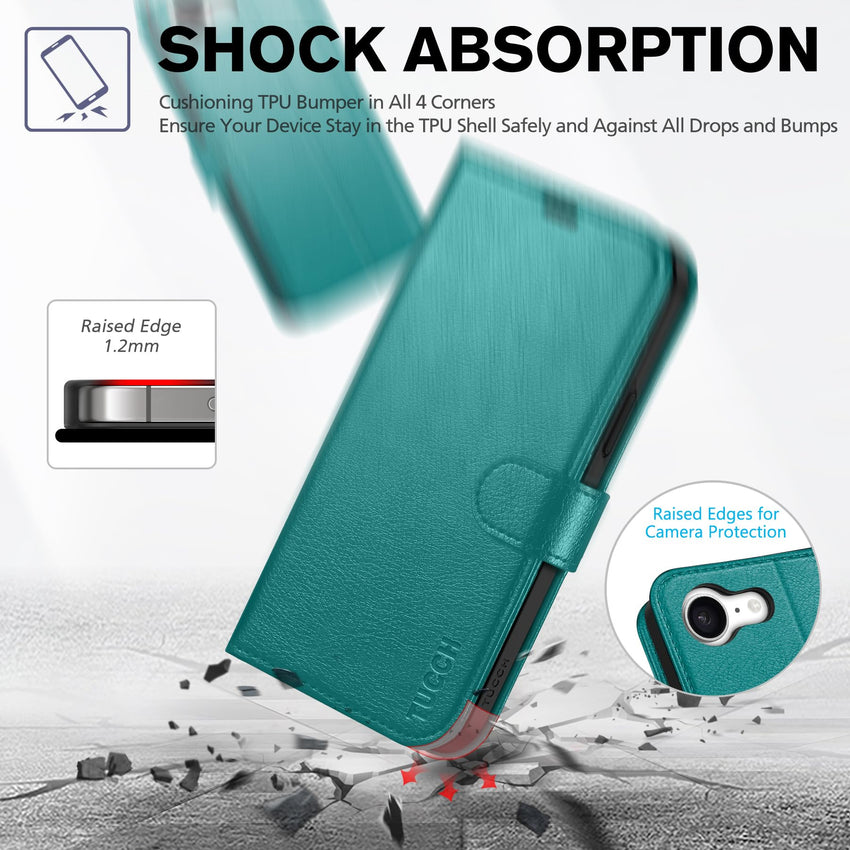 iPhone 16e, [RFID Blocking] 4 Card Holder Kickstand [Shockproof TPU Inner Case] PU Leather Magnetic Closure Protective Cover Compatible with iPhone 16e 6.1" 2025, Black - 7DAY'S