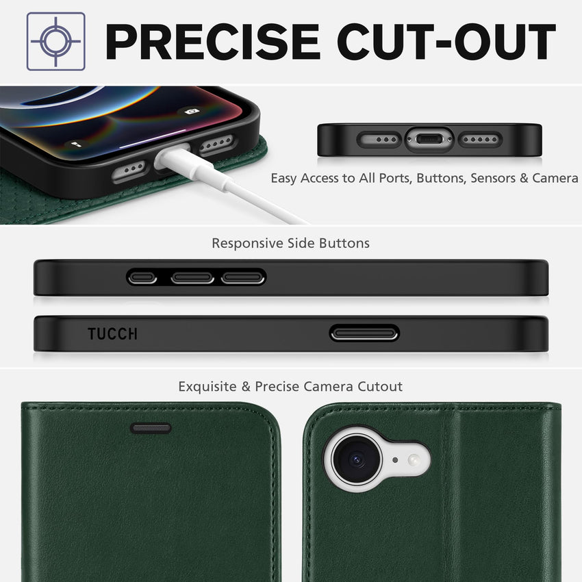 iPhone 16e, [RFID Blocking] 4 Card Holder Kickstand [Shockproof TPU Inner Case] PU Leather Magnetic Closure Protective Cover Compatible with iPhone 16e 6.1" 2025, Black - 7DAY'S