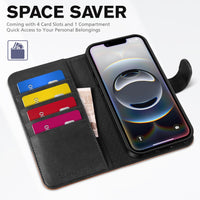 iPhone 16e, [RFID Blocking] 4 Card Holder Kickstand [Shockproof TPU Inner Case] PU Leather Magnetic Closure Protective Cover Compatible with iPhone 16e 6.1" 2025, Black - 7DAY'S