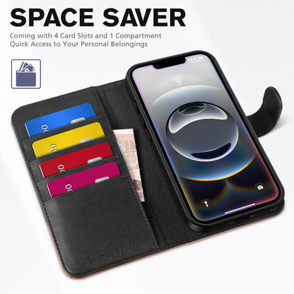 iPhone 16e, [RFID Blocking] 4 Card Holder Kickstand [Shockproof TPU Inner Case] PU Leather Magnetic Closure Protective Cover Compatible with iPhone 16e 6.1" 2025, Black - 7DAY'S
