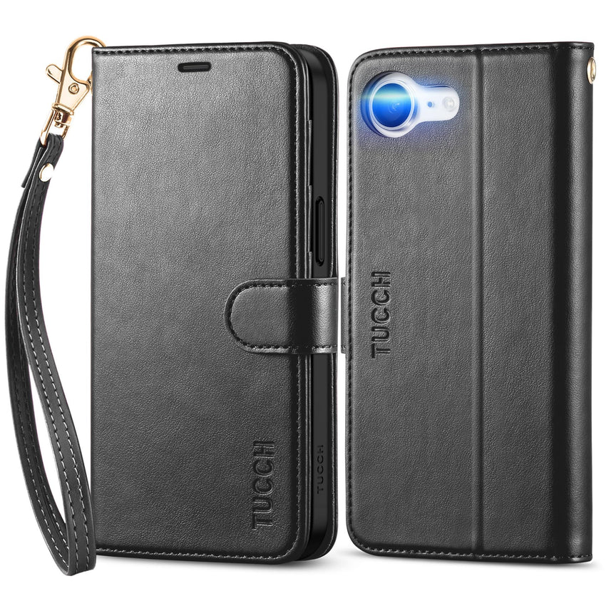 iPhone 16e, [RFID Blocking] 4 Card Holder Kickstand [Shockproof TPU Inner Case] PU Leather Magnetic Closure Protective Cover Compatible with iPhone 16e 6.1" 2025, Black - 7DAY'S