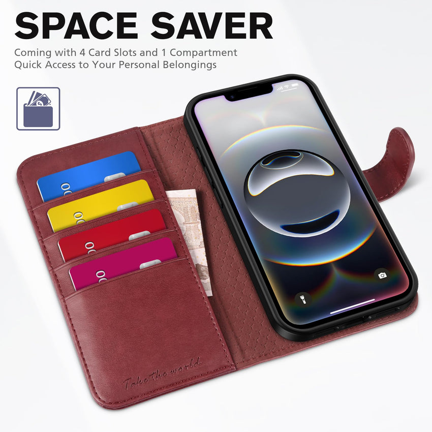 iPhone 16e, [RFID Blocking] 4 Card Holder Kickstand [Shockproof TPU Inner Case] PU Leather Magnetic Closure Protective Cover Compatible with iPhone 16e 6.1" 2025, Black - 7DAY'S