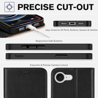iPhone 16e, [RFID Blocking] 4 Card Holder Kickstand [Shockproof TPU Inner Case] PU Leather Magnetic Closure Protective Cover Compatible with iPhone 16e 6.1" 2025, Black - 7DAY'S