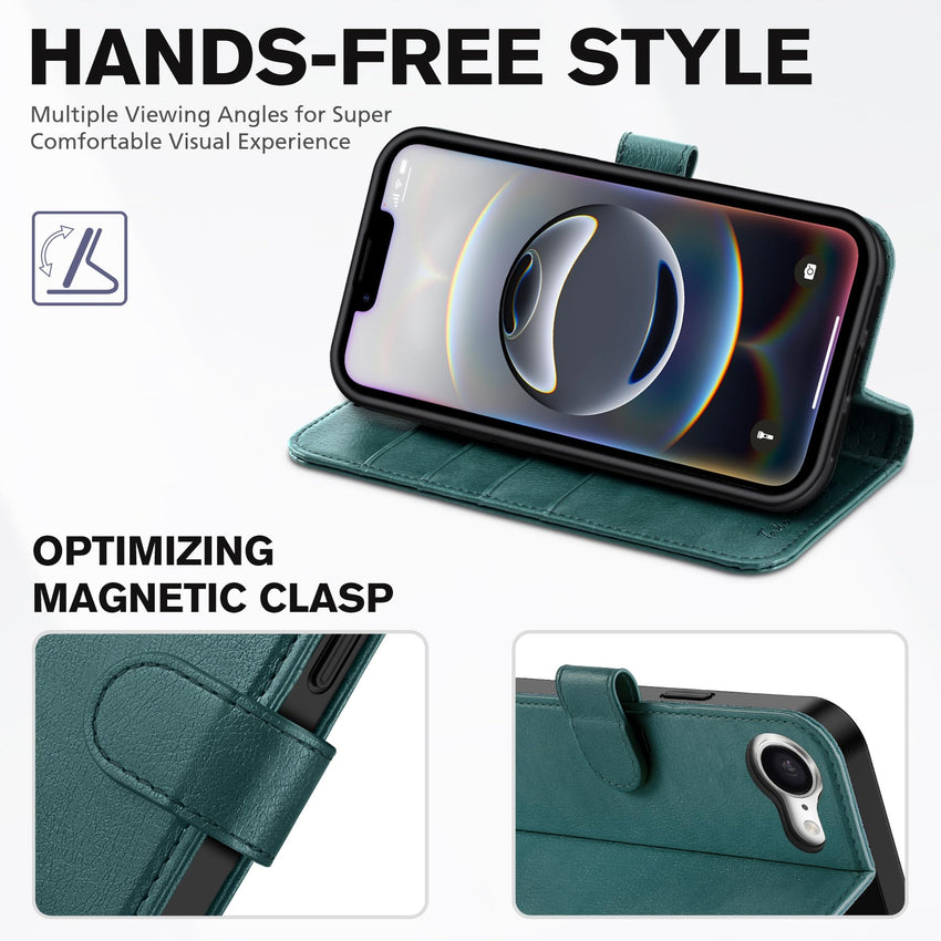 iPhone 16e, [RFID Blocking] 4 Card Holder Kickstand [Shockproof TPU Inner Case] PU Leather Magnetic Closure Protective Cover Compatible with iPhone 16e 6.1" 2025, Black - 7DAY'S